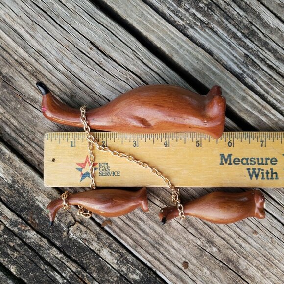 Vtg Mid Century Wood Penguin/duck Trio Linked w/Chain Rhinestone Eyes Hong Kong - Picture 11 of 12